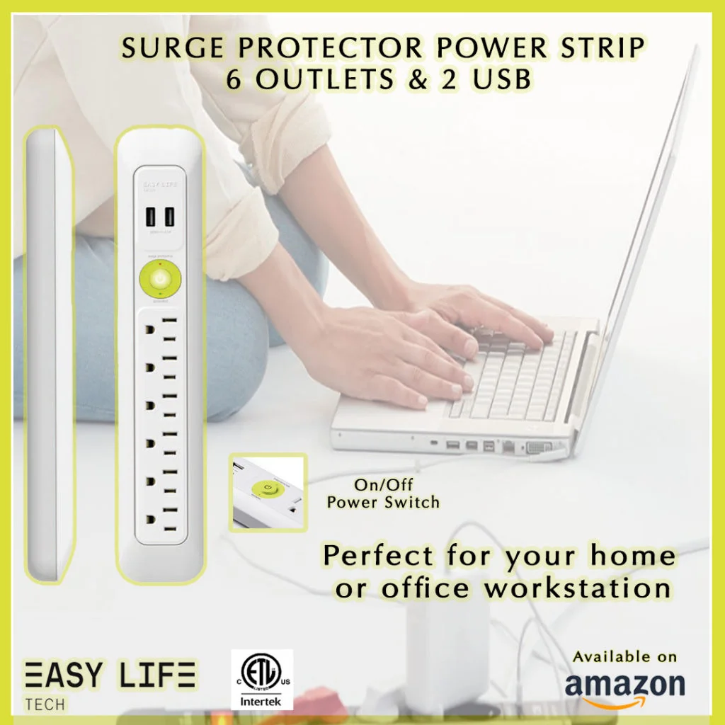 Charger with surge protection 6 outlets 2 usb