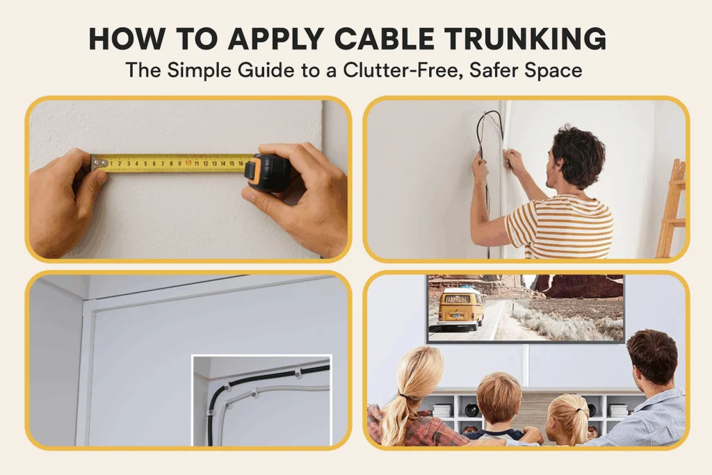 Step-by-step guide showing how to apply cable trunking to measure, install, and hide cables for a clean and safe wall setup.