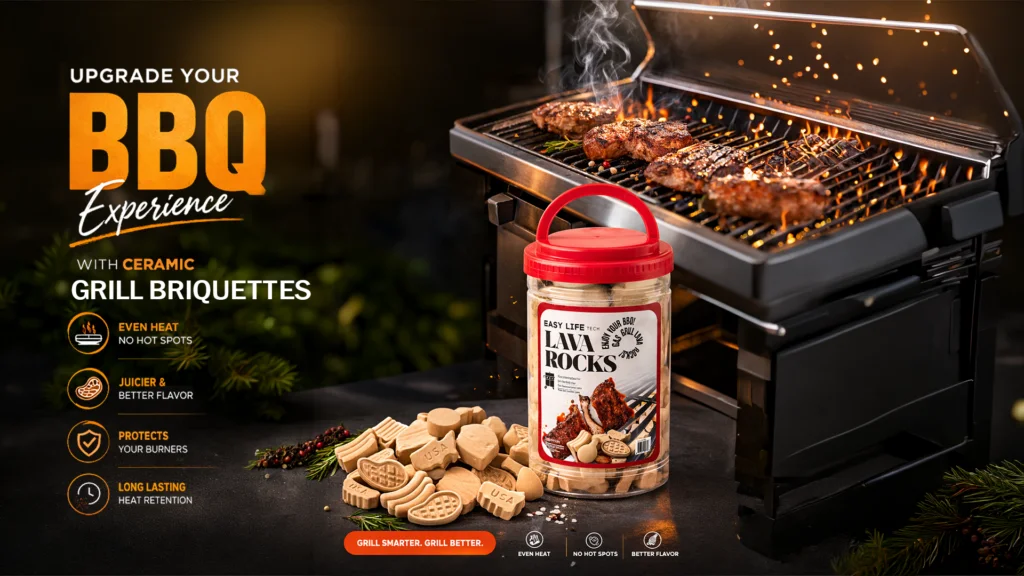Ceramic grill briquettes gas grill upgrade for even heat distribution reduced flare-ups and better BBQ cooking performance